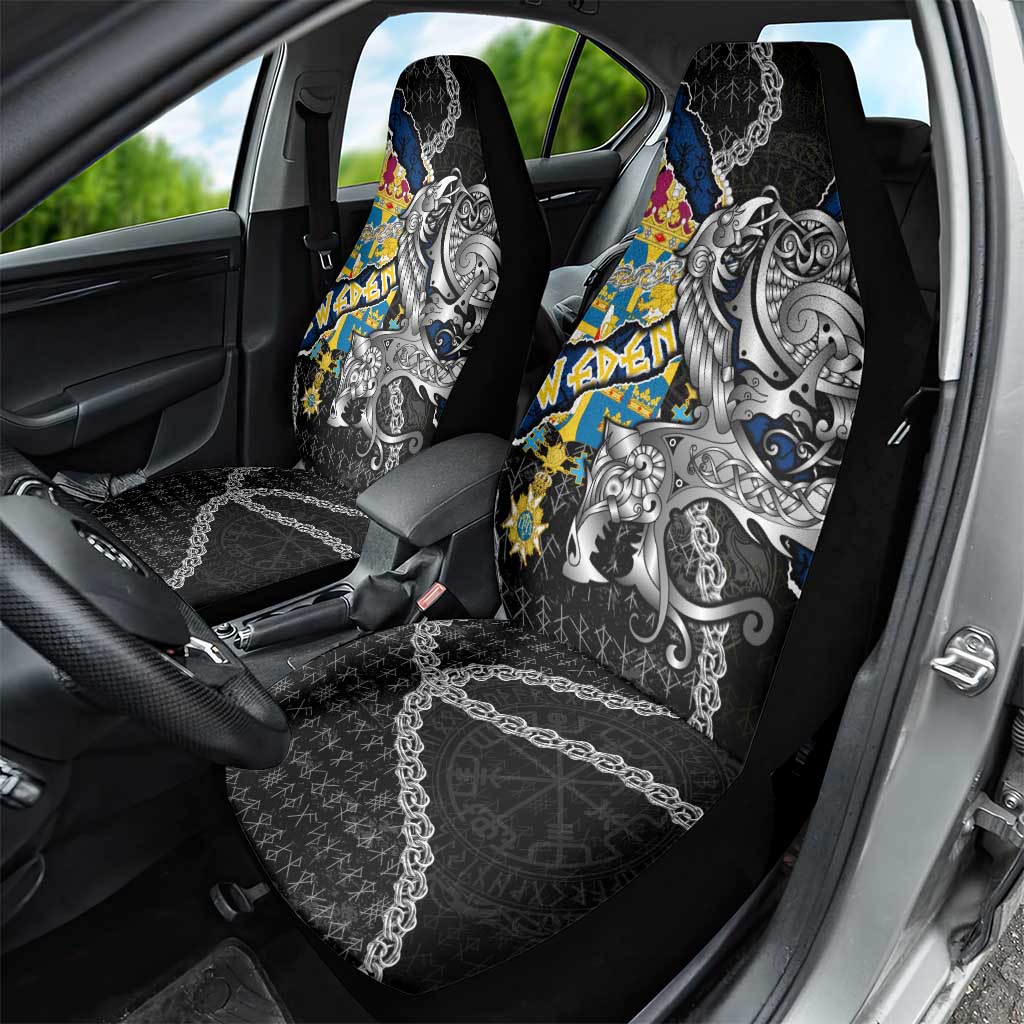 Sweden Vikings Car Seat Cover Nordic Lion Bound in Runes and Chains