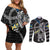 Personalized Sweden Vikings Couples Matching Off Shoulder Short Dress and Long Sleeve Button Shirt Nordic Lion Bound in Runes and Chains