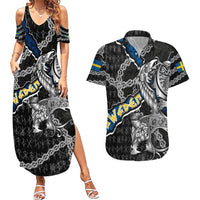 Personalized Sweden Vikings Couples Matching Summer Maxi Dress and Hawaiian Shirt Nordic Lion Bound in Runes and Chains