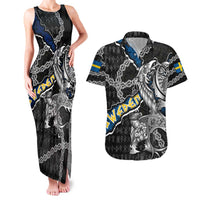 Personalized Sweden Vikings Couples Matching Tank Maxi Dress and Hawaiian Shirt Nordic Lion Bound in Runes and Chains