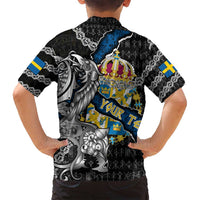 Personalized Sweden Vikings Family Matching Long Sleeve Bodycon Dress and Hawaiian Shirt Nordic Lion Bound in Runes and Chains