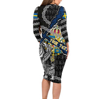 Personalized Sweden Vikings Family Matching Long Sleeve Bodycon Dress and Hawaiian Shirt Nordic Lion Bound in Runes and Chains