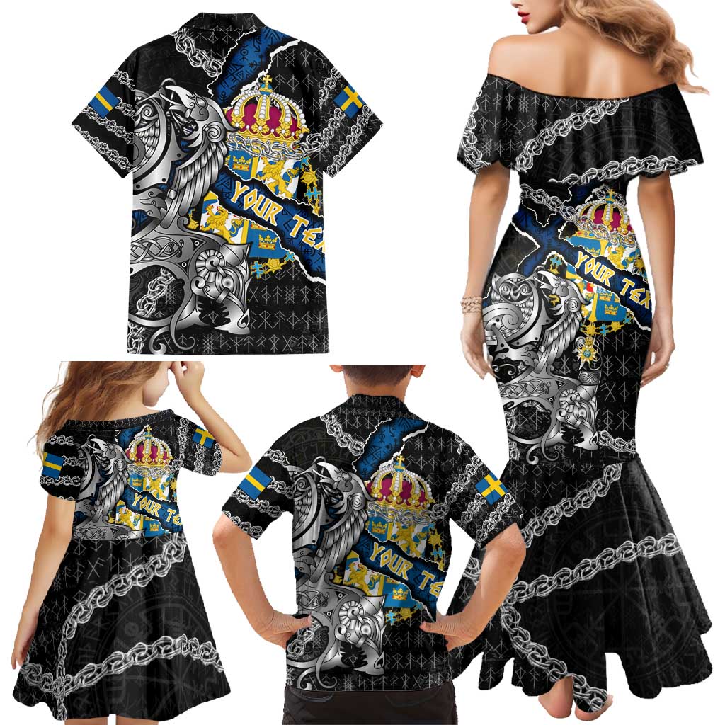 Personalized Sweden Vikings Family Matching Mermaid Dress and Hawaiian Shirt Nordic Lion Bound in Runes and Chains