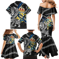 Personalized Sweden Vikings Family Matching Mermaid Dress and Hawaiian Shirt Nordic Lion Bound in Runes and Chains