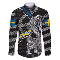 Personalized Sweden Vikings Family Matching Off The Shoulder Long Sleeve Dress and Hawaiian Shirt Nordic Lion Bound in Runes and Chains