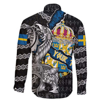 Personalized Sweden Vikings Family Matching Off The Shoulder Long Sleeve Dress and Hawaiian Shirt Nordic Lion Bound in Runes and Chains