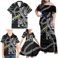 Personalized Sweden Vikings Family Matching Off Shoulder Maxi Dress and Hawaiian Shirt Nordic Lion Bound in Runes and Chains