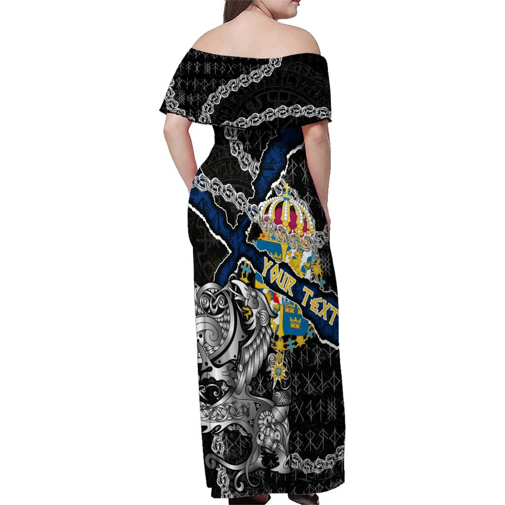 Personalized Sweden Vikings Family Matching Off Shoulder Maxi Dress and Hawaiian Shirt Nordic Lion Bound in Runes and Chains