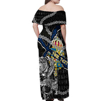 Personalized Sweden Vikings Family Matching Off Shoulder Maxi Dress and Hawaiian Shirt Nordic Lion Bound in Runes and Chains