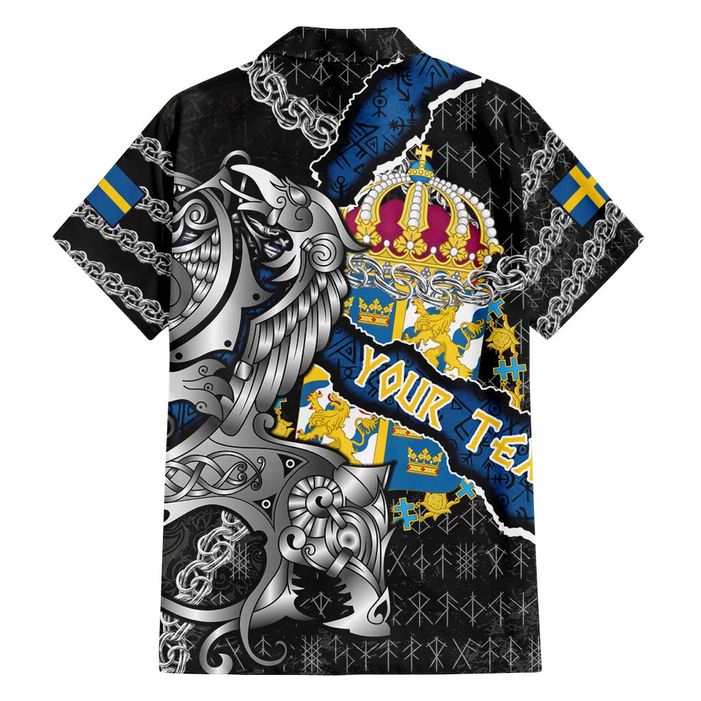 Personalized Sweden Vikings Family Matching Off Shoulder Short Dress and Hawaiian Shirt Nordic Lion Bound in Runes and Chains