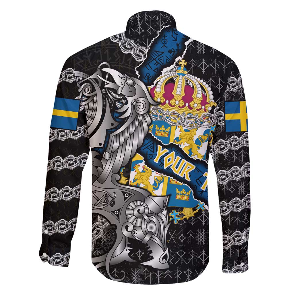 Personalized Sweden Vikings Family Matching Off Shoulder Short Dress and Hawaiian Shirt Nordic Lion Bound in Runes and Chains