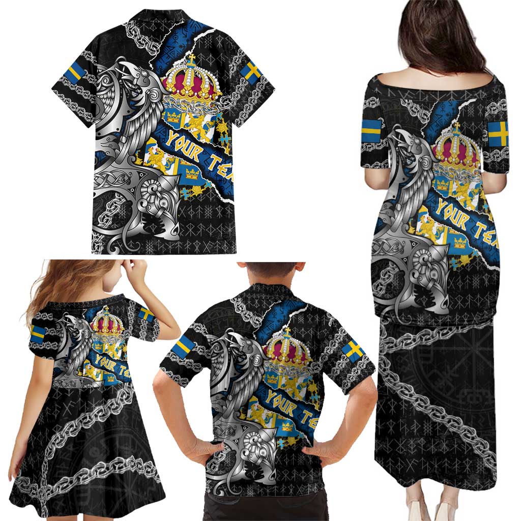 Personalized Sweden Vikings Family Matching Puletasi and Hawaiian Shirt Nordic Lion Bound in Runes and Chains