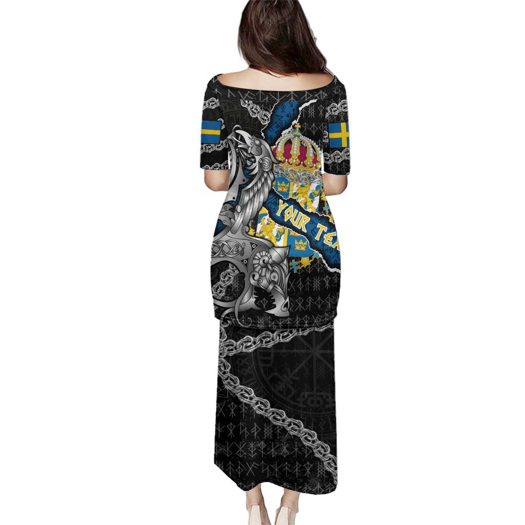 Personalized Sweden Vikings Family Matching Puletasi and Hawaiian Shirt Nordic Lion Bound in Runes and Chains