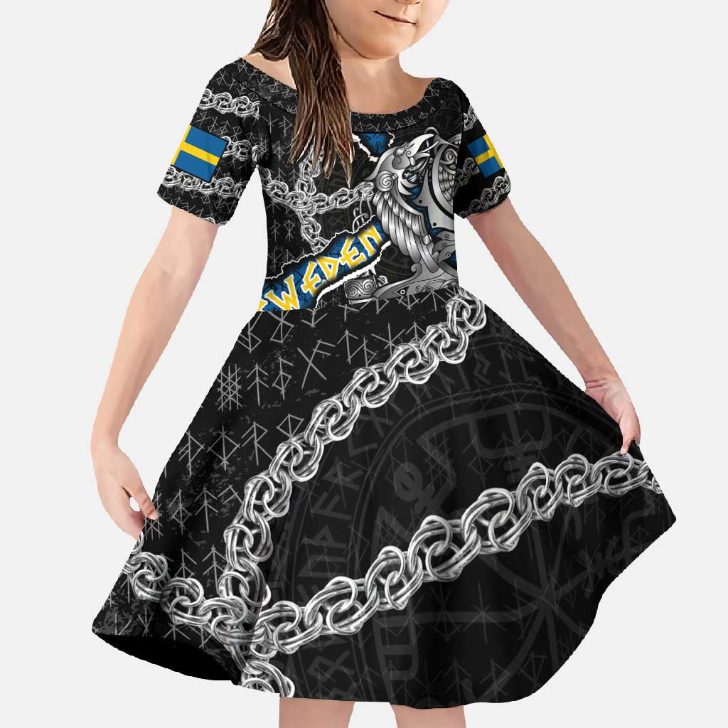 Personalized Sweden Vikings Family Matching Short Sleeve Bodycon Dress and Hawaiian Shirt Nordic Lion Bound in Runes and Chains