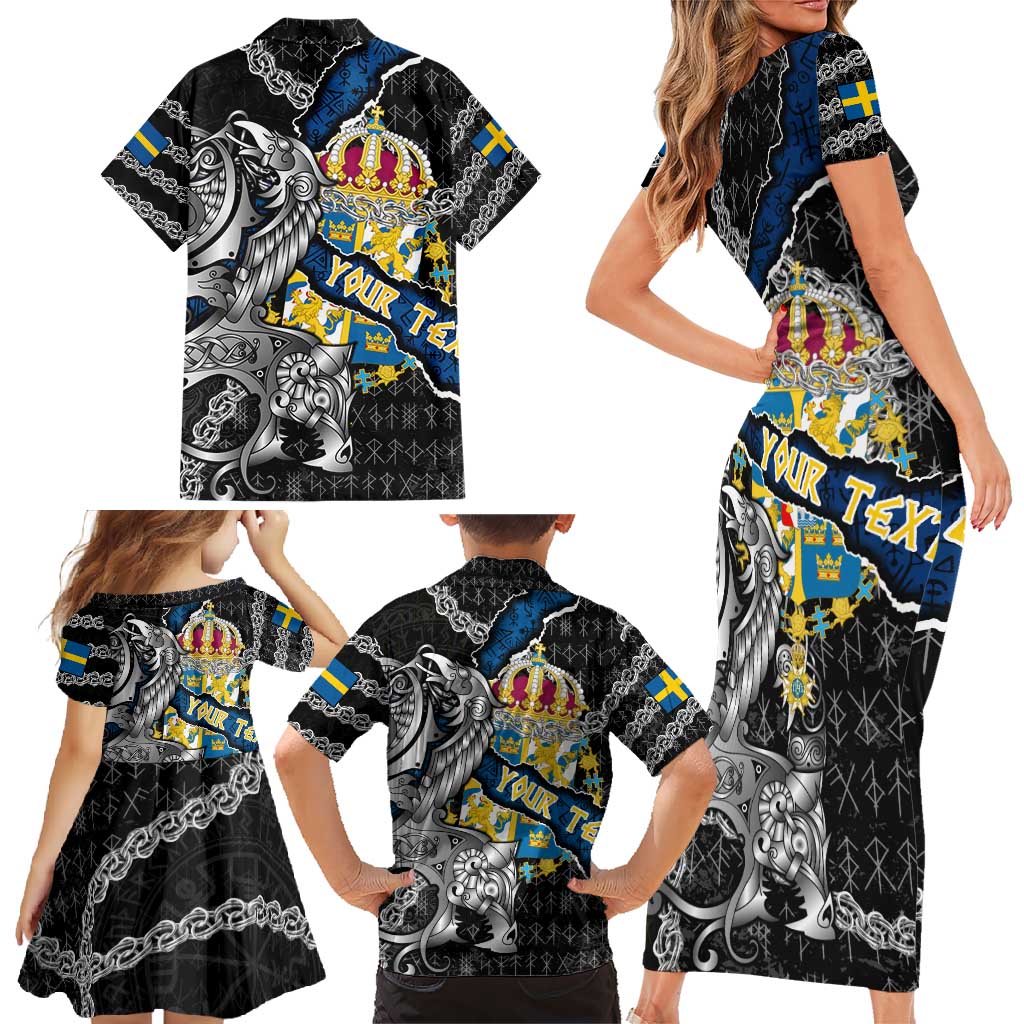 Personalized Sweden Vikings Family Matching Short Sleeve Bodycon Dress and Hawaiian Shirt Nordic Lion Bound in Runes and Chains