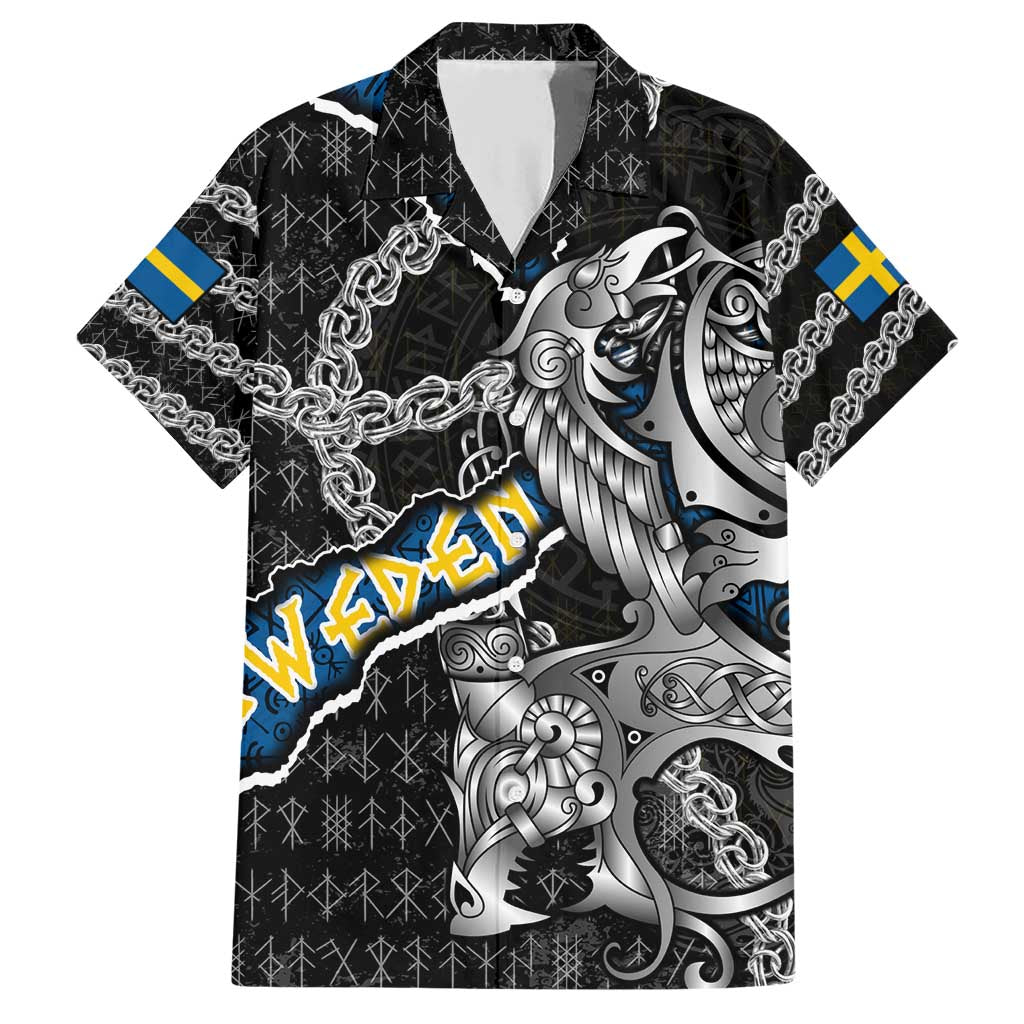 Personalized Sweden Vikings Family Matching Short Sleeve Bodycon Dress and Hawaiian Shirt Nordic Lion Bound in Runes and Chains