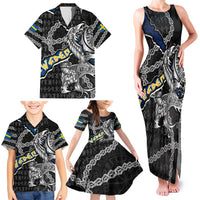 Personalized Sweden Vikings Family Matching Tank Maxi Dress and Hawaiian Shirt Nordic Lion Bound in Runes and Chains