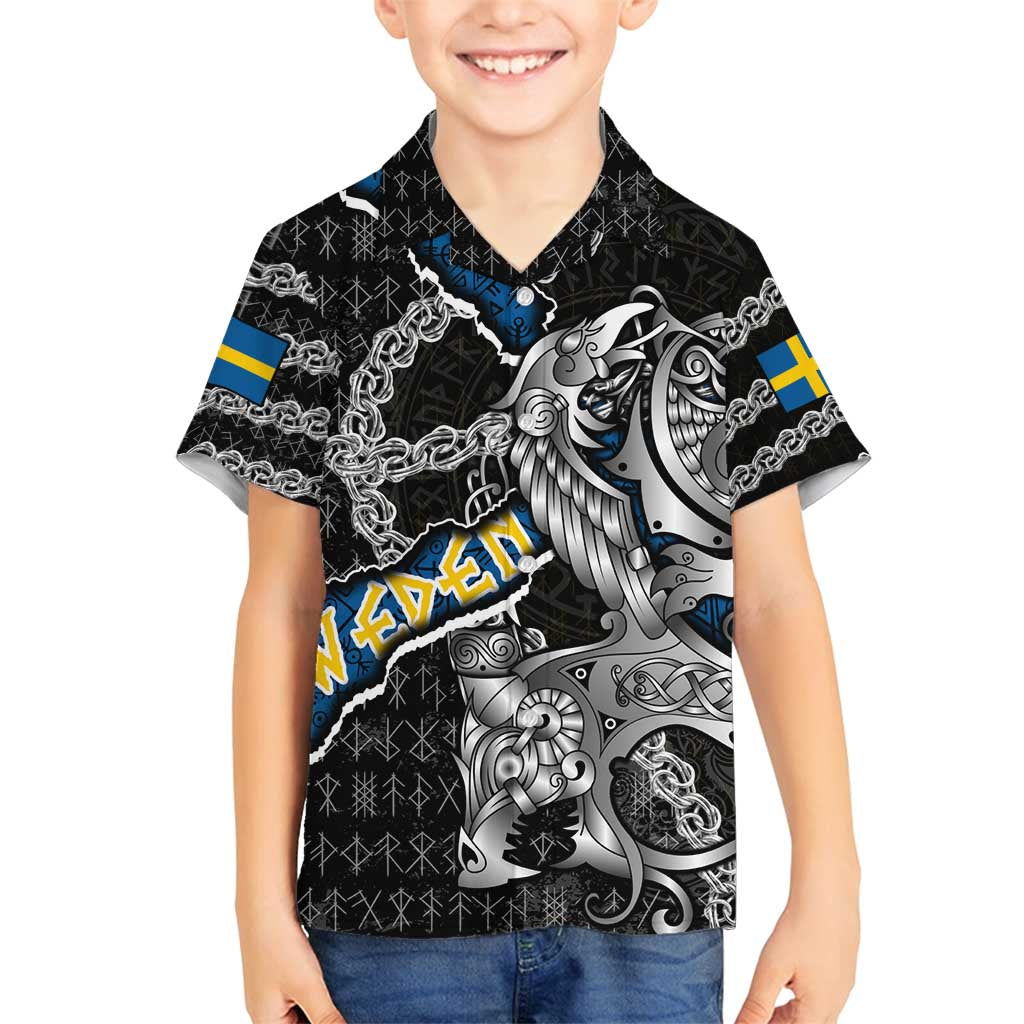 Personalized Sweden Vikings Family Matching Tank Maxi Dress and Hawaiian Shirt Nordic Lion Bound in Runes and Chains