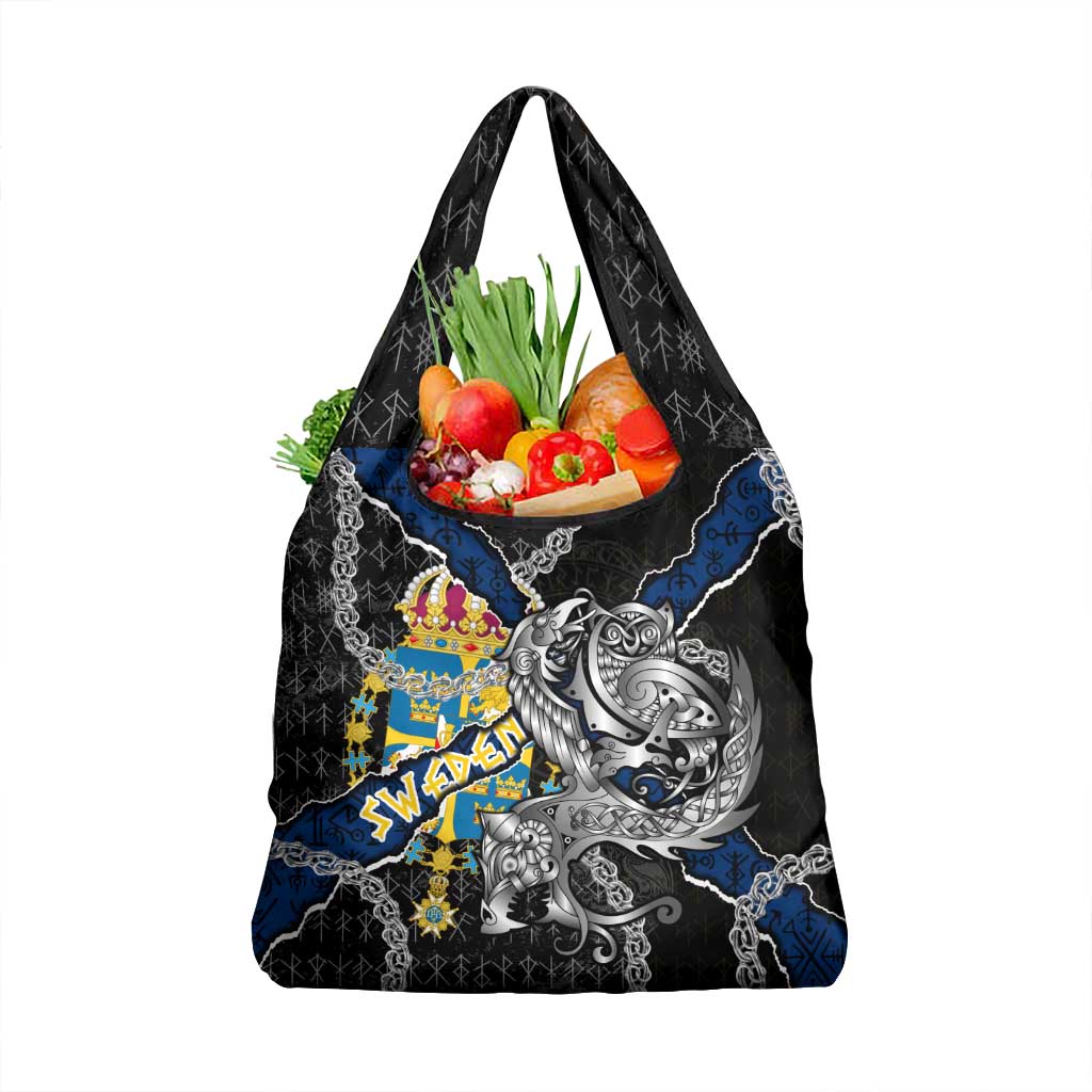 Sweden Vikings Grocery Bag Nordic Lion Bound in Runes and Chains