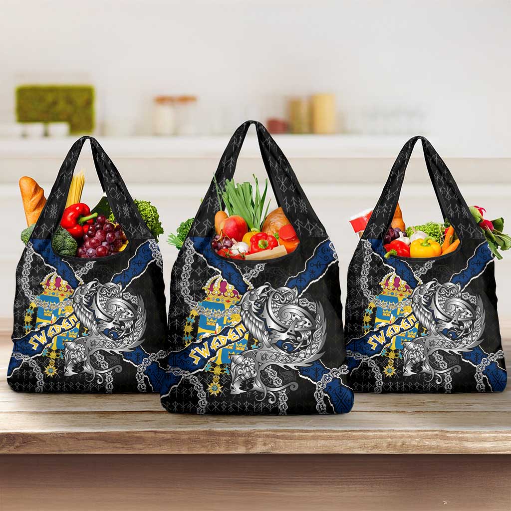 Sweden Vikings Grocery Bag Nordic Lion Bound in Runes and Chains