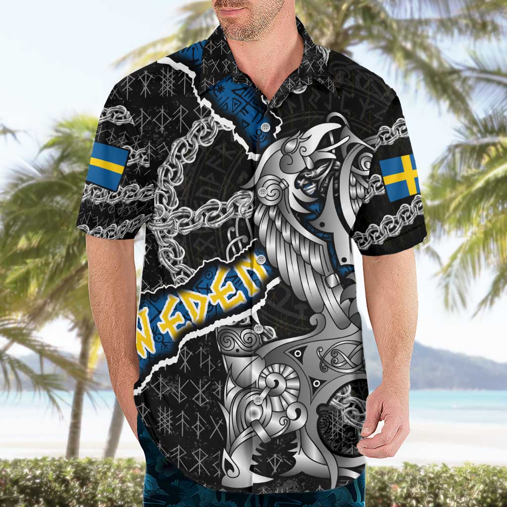 Personalized Sweden Vikings Hawaiian Shirt Nordic Lion Bound in Runes and Chains