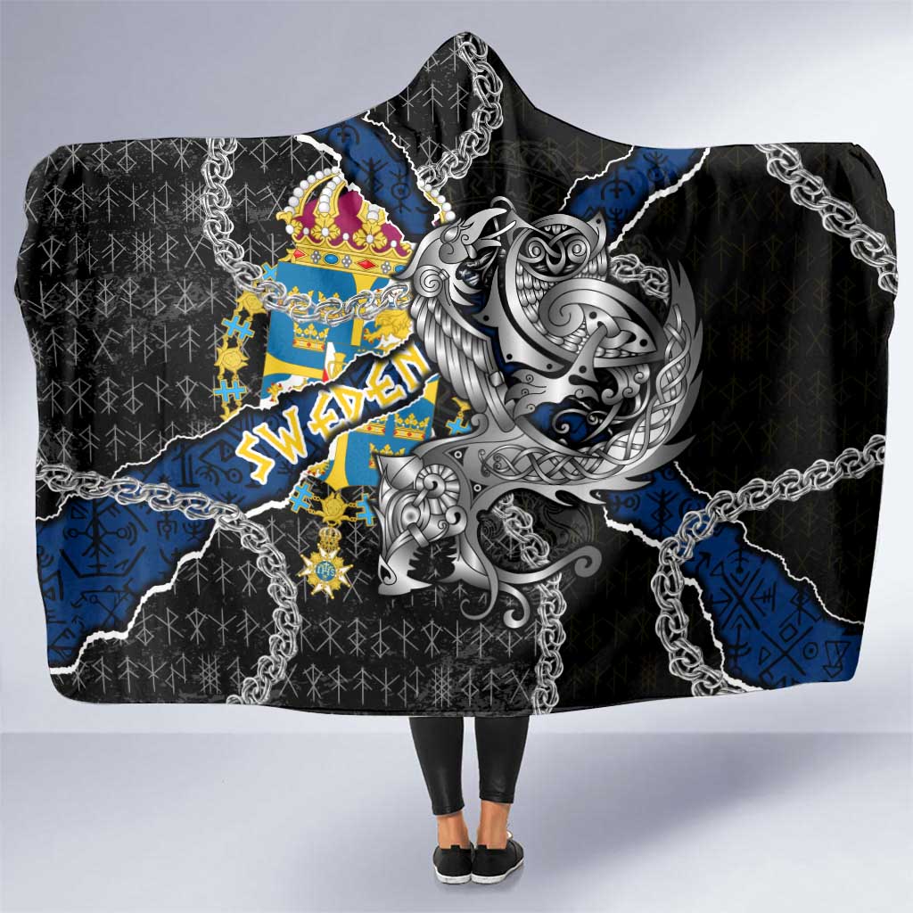 Sweden Vikings Hooded Blanket Nordic Lion Bound in Runes and Chains