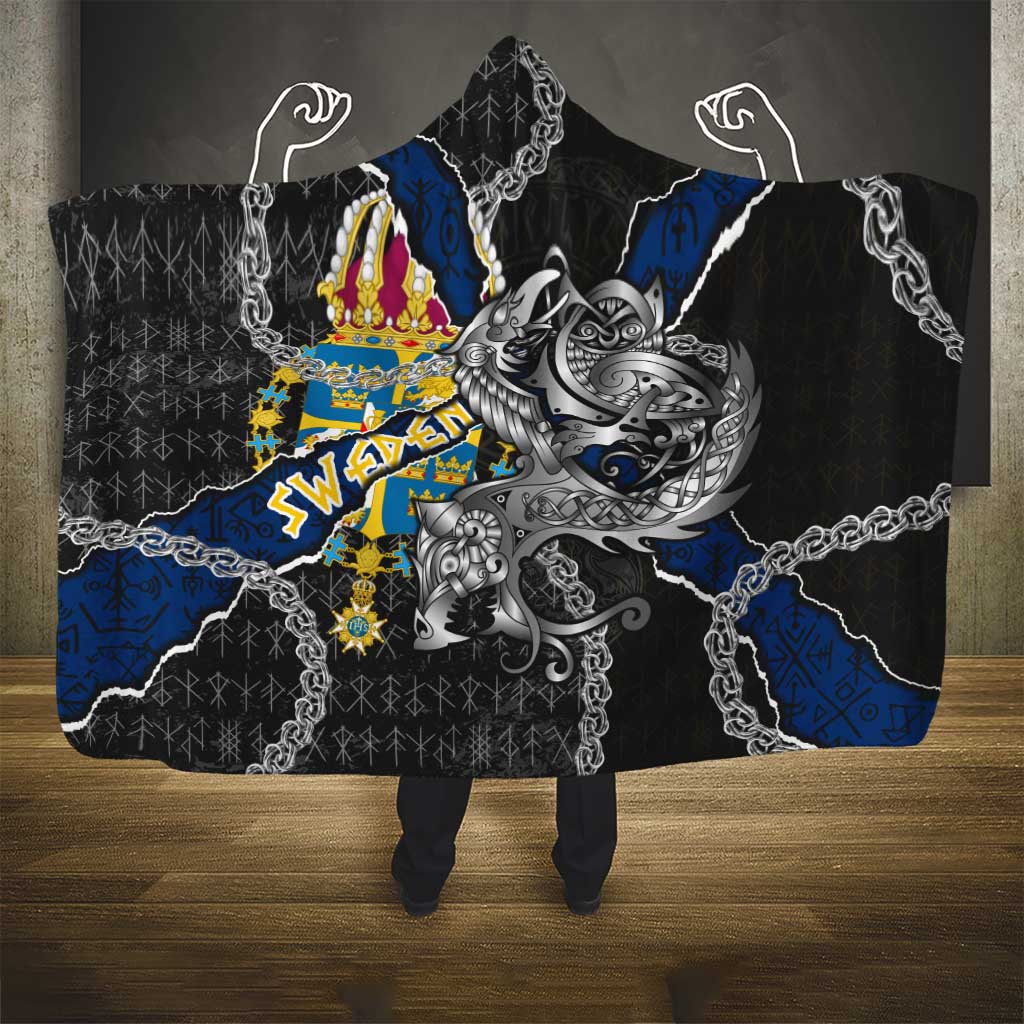 Sweden Vikings Hooded Blanket Nordic Lion Bound in Runes and Chains