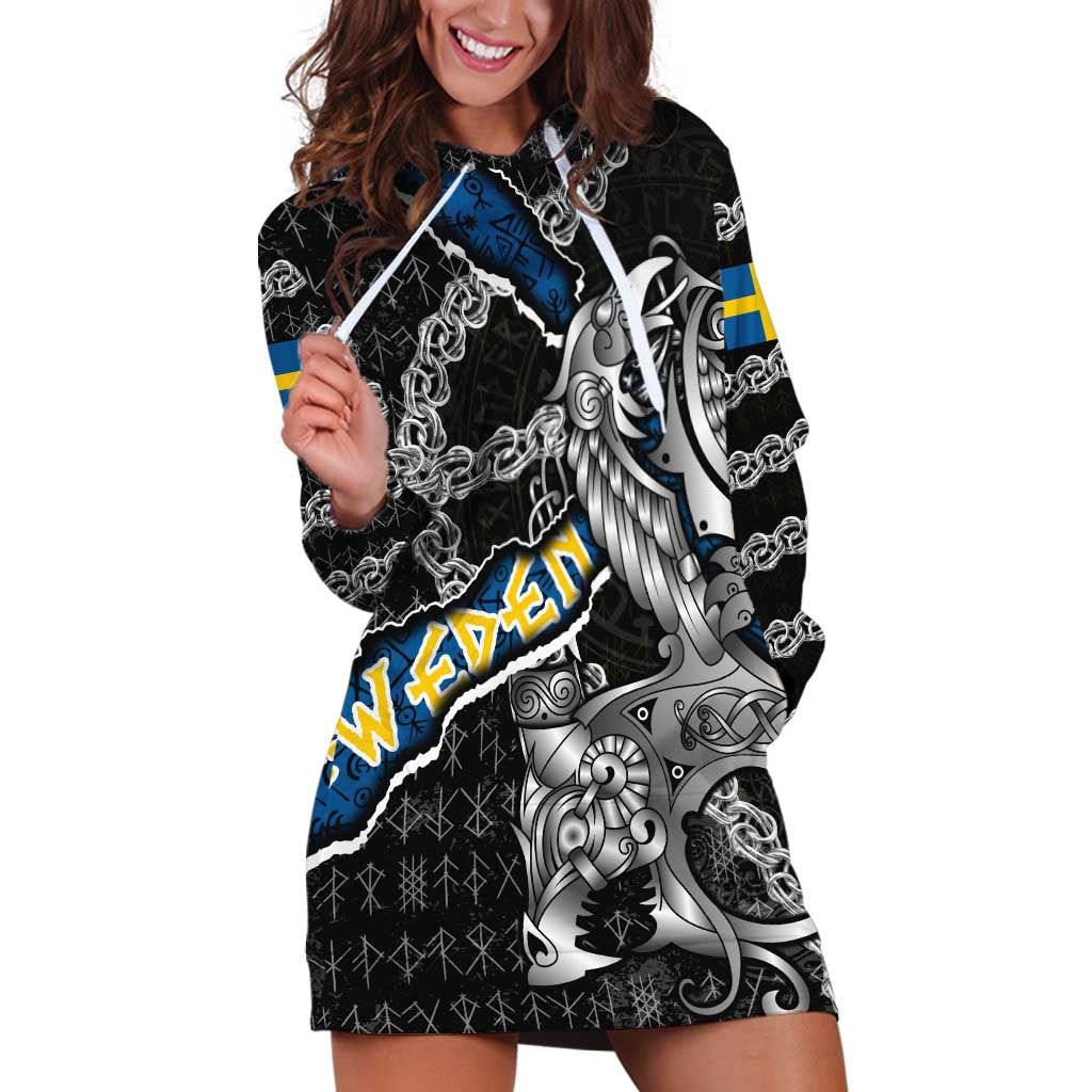 Personalized Sweden Vikings Hoodie Dress Nordic Lion Bound in Runes and Chains