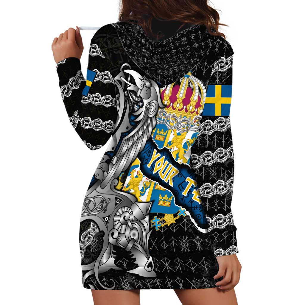 Personalized Sweden Vikings Hoodie Dress Nordic Lion Bound in Runes and Chains