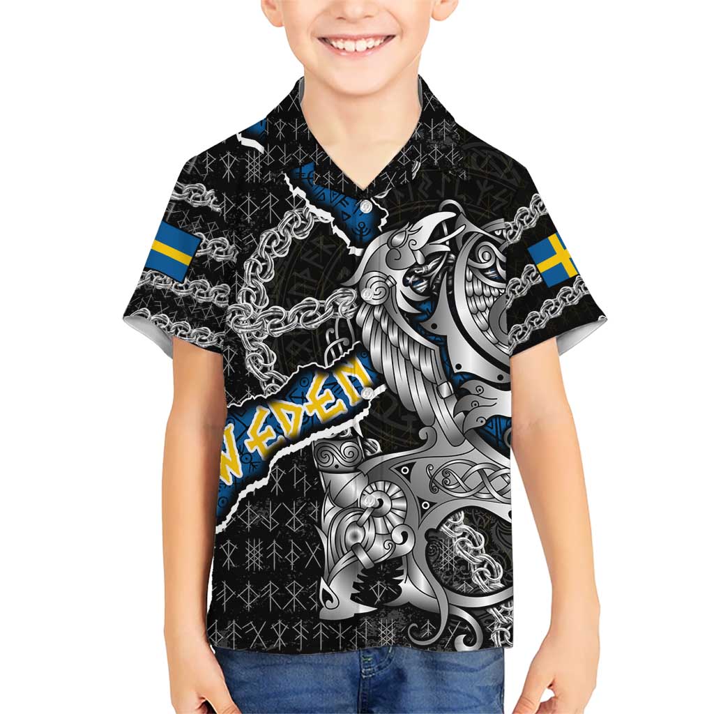 Personalized Sweden Vikings Kid Hawaiian Shirt Nordic Lion Bound in Runes and Chains