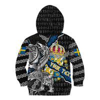 Personalized Sweden Vikings Kid Hoodie Nordic Lion Bound in Runes and Chains