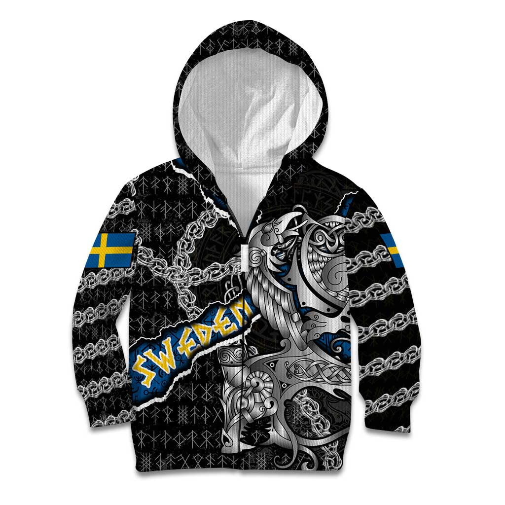 Personalized Sweden Vikings Kid Hoodie Nordic Lion Bound in Runes and Chains