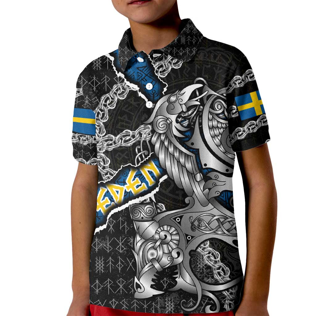 Personalized Sweden Vikings Kid Polo Shirt Nordic Lion Bound in Runes and Chains