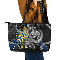 Sweden Vikings Leather Tote Bag Nordic Lion Bound in Runes and Chains