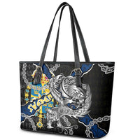 Sweden Vikings Leather Tote Bag Nordic Lion Bound in Runes and Chains