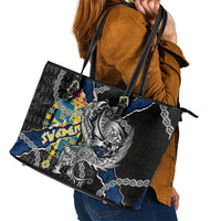 Sweden Vikings Leather Tote Bag Nordic Lion Bound in Runes and Chains