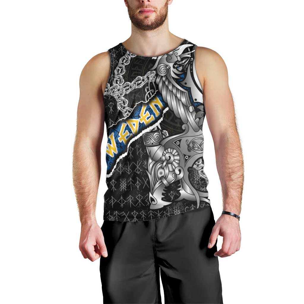 Personalized Sweden Vikings Men Tank Top Nordic Lion Bound in Runes and Chains