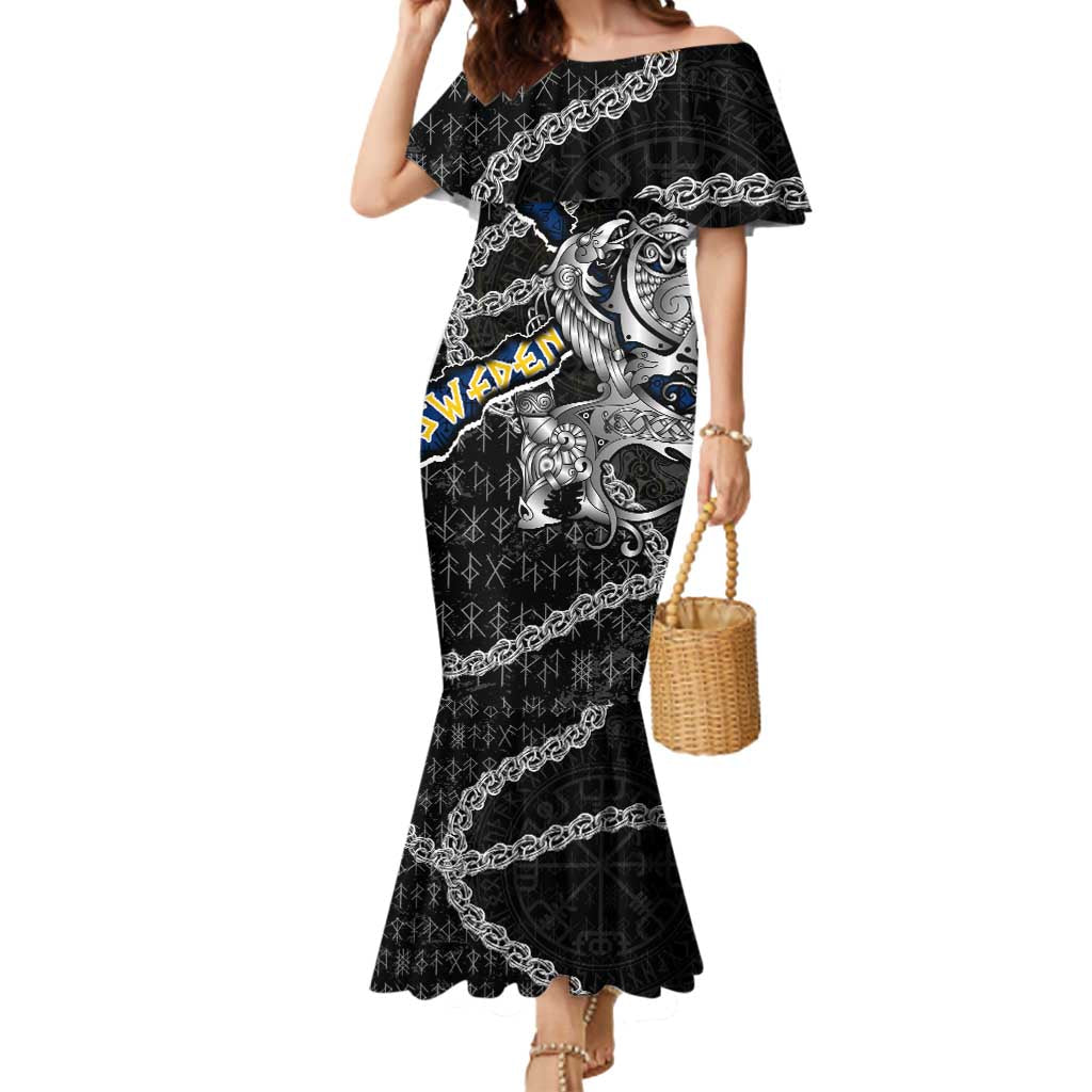 Personalized Sweden Vikings Mermaid Dress Nordic Lion Bound in Runes and Chains