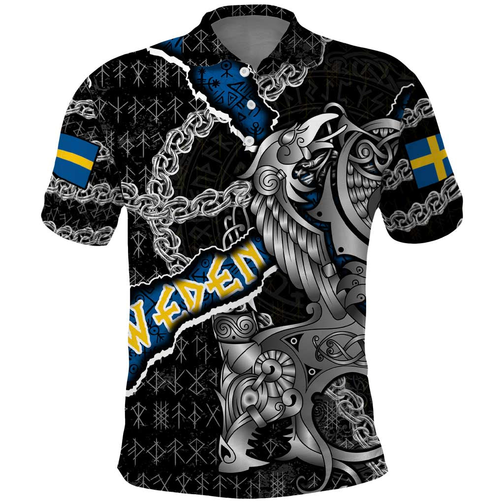 Personalized Sweden Vikings Polo Shirt Nordic Lion Bound in Runes and Chains