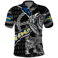 Personalized Sweden Vikings Polo Shirt Nordic Lion Bound in Runes and Chains