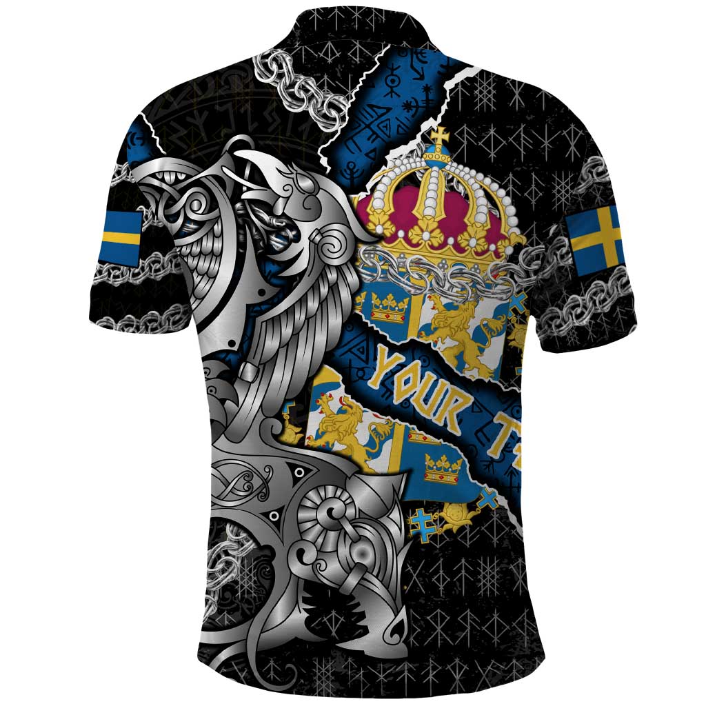 Personalized Sweden Vikings Polo Shirt Nordic Lion Bound in Runes and Chains