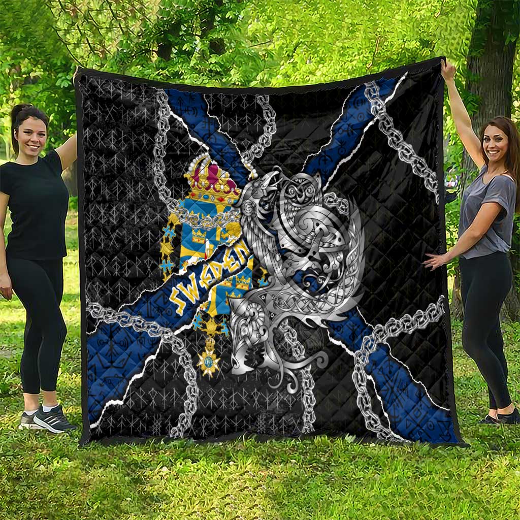 Sweden Vikings Quilt Nordic Lion Bound in Runes and Chains