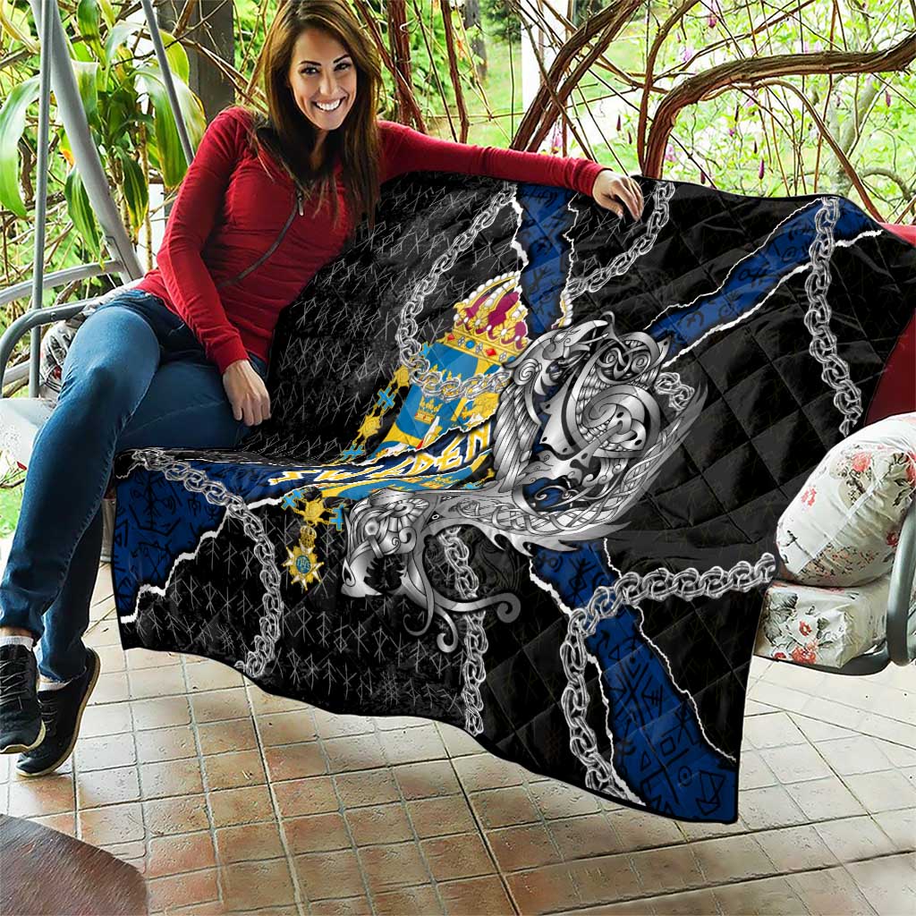 Sweden Vikings Quilt Nordic Lion Bound in Runes and Chains