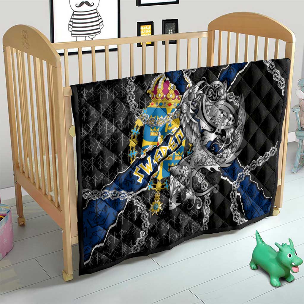 Sweden Vikings Quilt Nordic Lion Bound in Runes and Chains