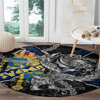 Sweden Vikings Round Carpet Nordic Lion Bound in Runes and Chains
