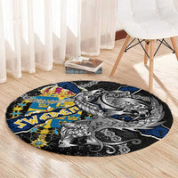 Sweden Vikings Round Carpet Nordic Lion Bound in Runes and Chains