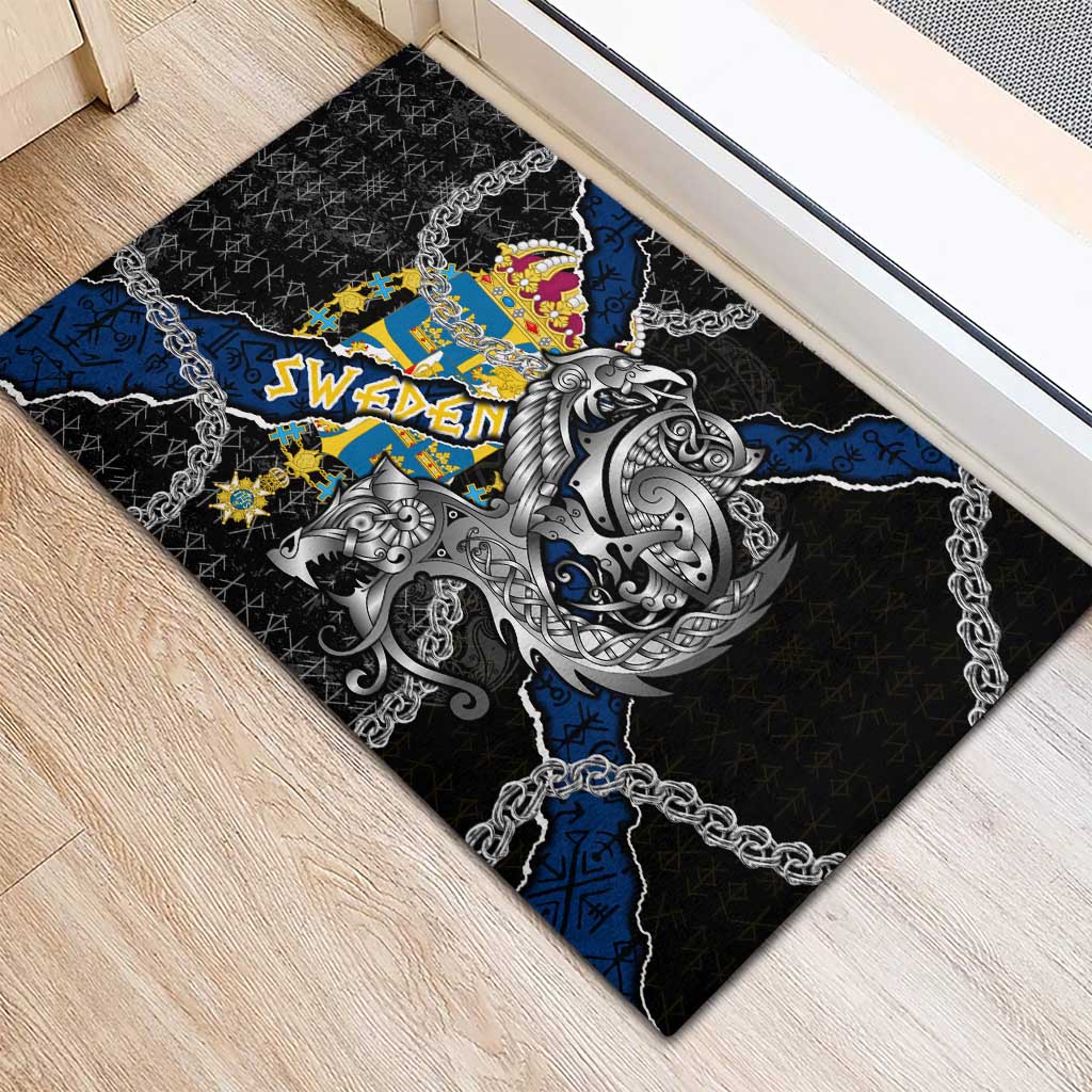 Sweden Vikings Rubber Doormat Nordic Lion Bound in Runes and Chains