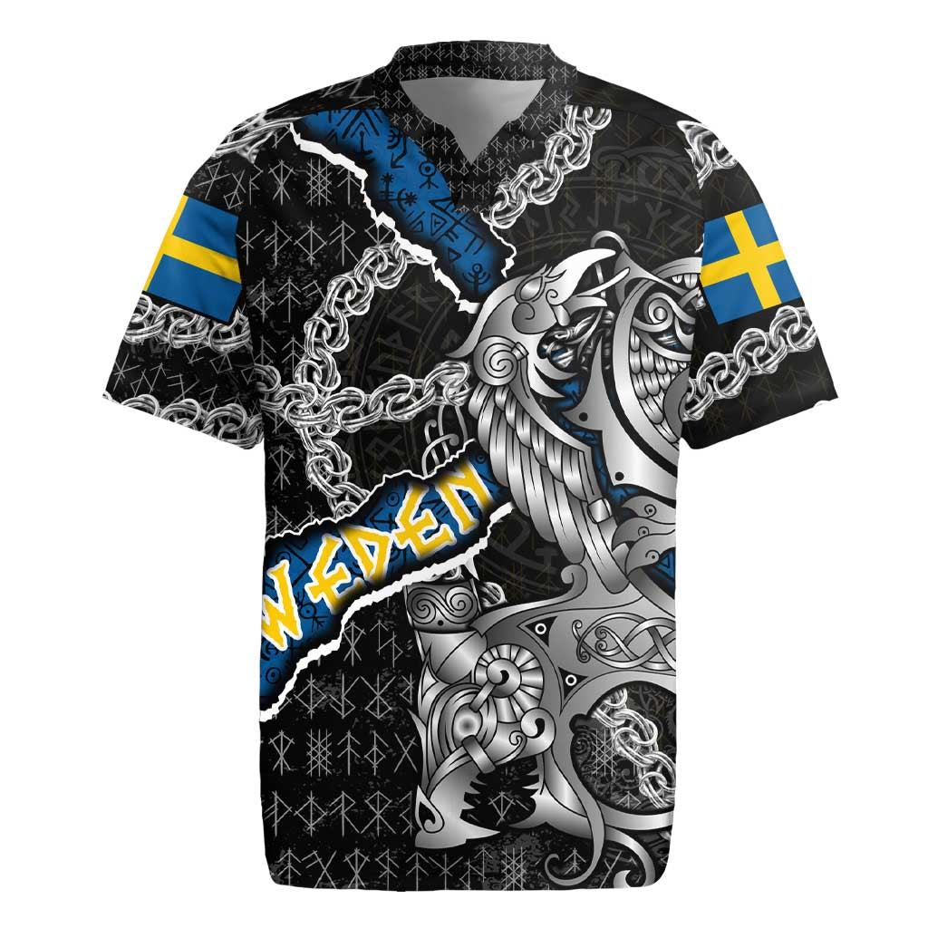 Personalized Sweden Vikings Rugby Jersey Nordic Lion Bound in Runes and Chains