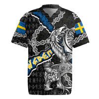 Personalized Sweden Vikings Rugby Jersey Nordic Lion Bound in Runes and Chains