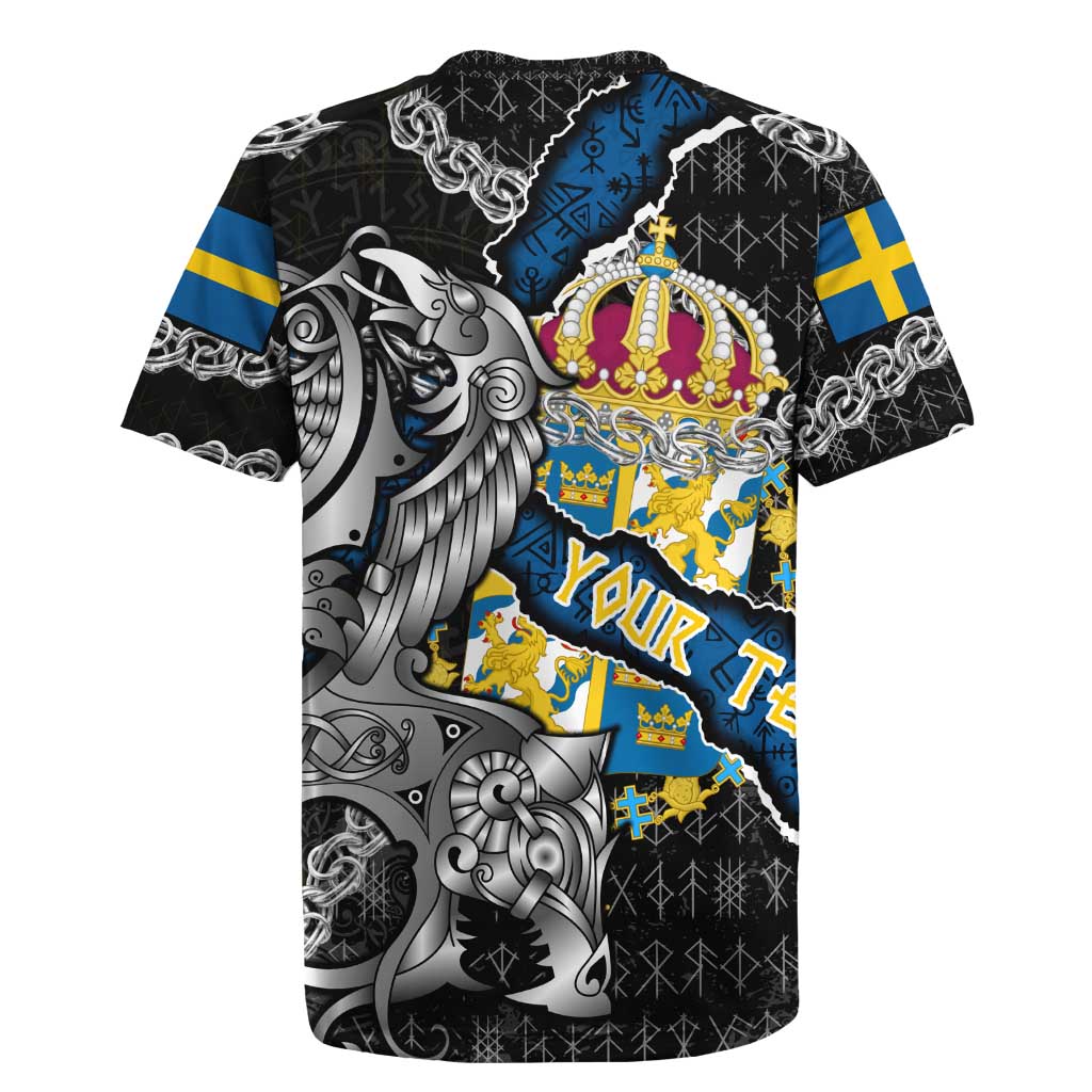 Personalized Sweden Vikings Rugby Jersey Nordic Lion Bound in Runes and Chains